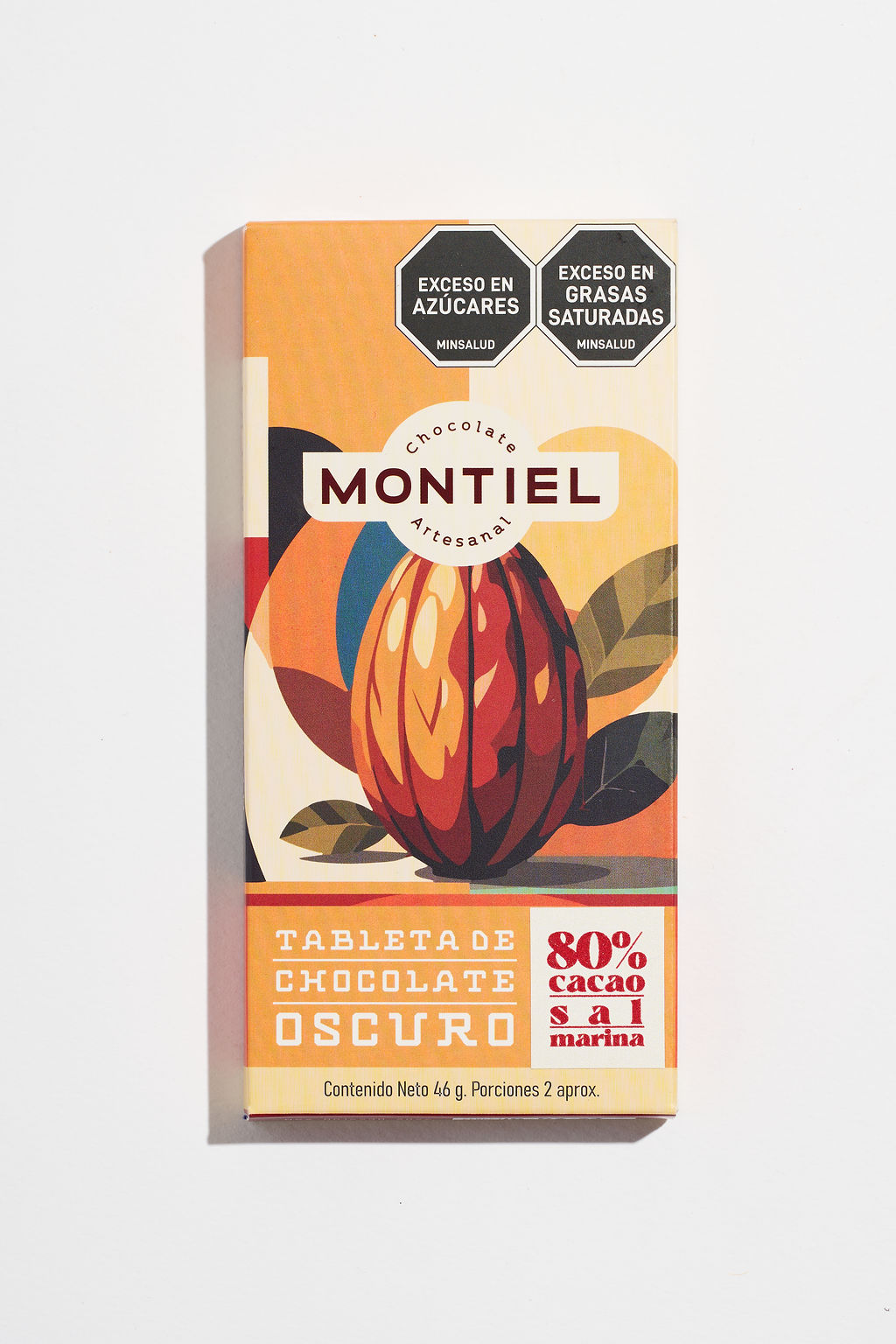 Tableta oscura 80% cacao con sal marina - Montiel Chocolate Artesanal